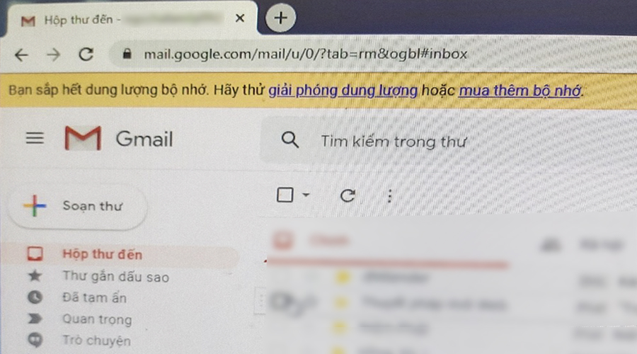 Thông báo Gmail bị đầy